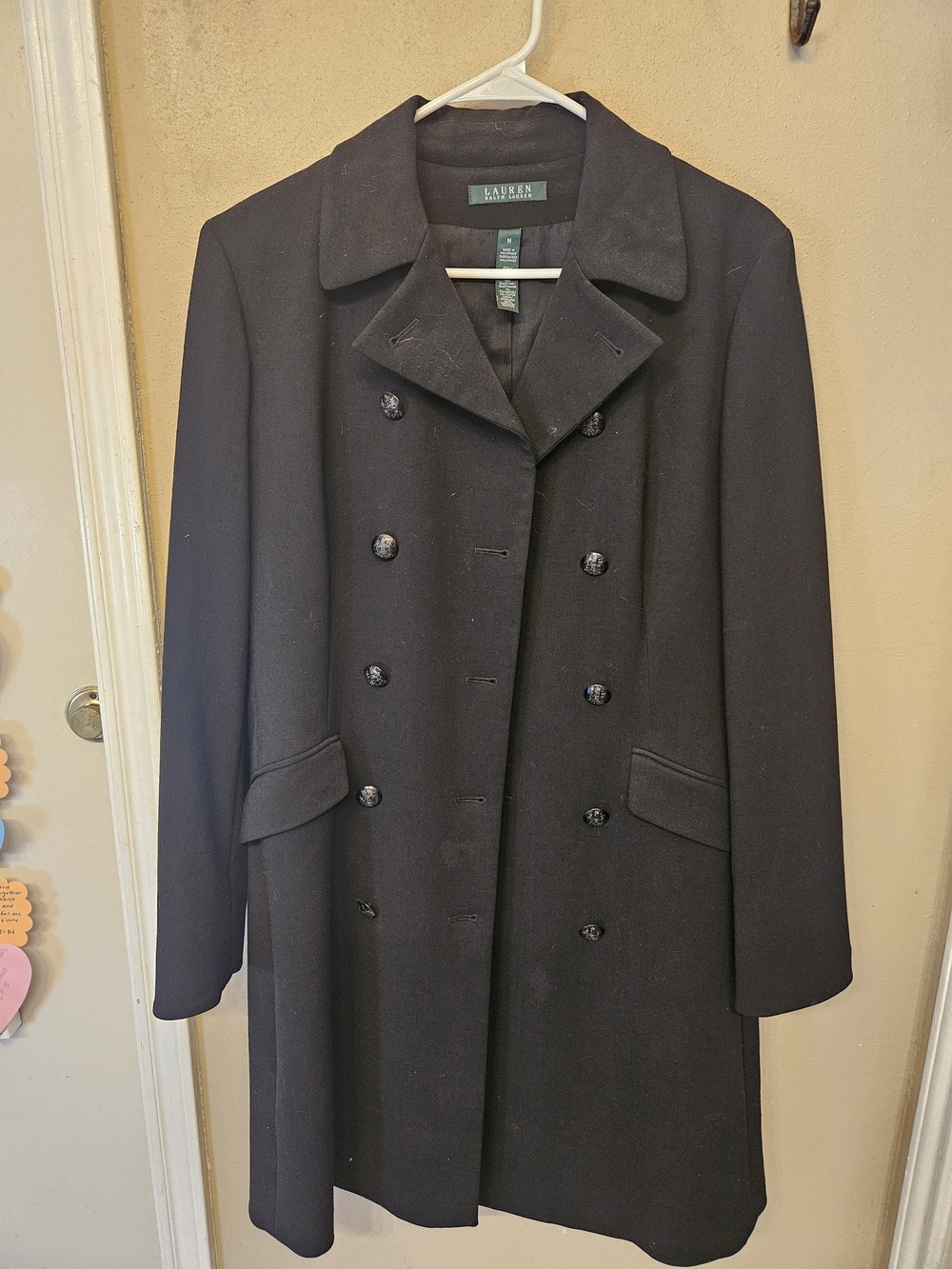 Ralph Lauren Black Double-Breasted Wool Pea Coat